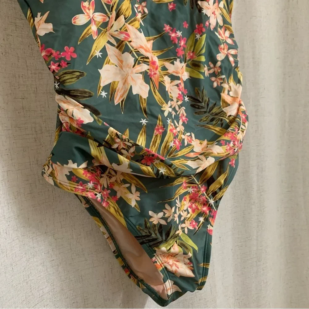 Kona Sol Multi Colored Floral Gathered Waist Medium Seat Coverage One Piece Suit